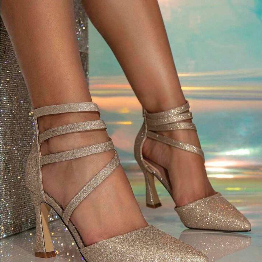 Shimmering Gold Strappy Heels - Picture 4 of 4